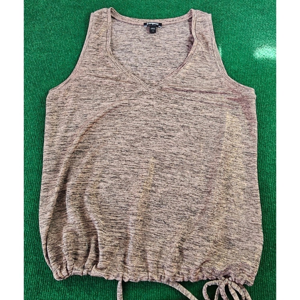 EXPRESS‎ V Neck Tank Top Drawstring Hem Heathered Pink Womens Small S